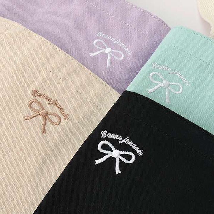 [GOOD PRICE] Recycled Cotton Ribbon Embroidery Tote,Lavender, medium image number 4