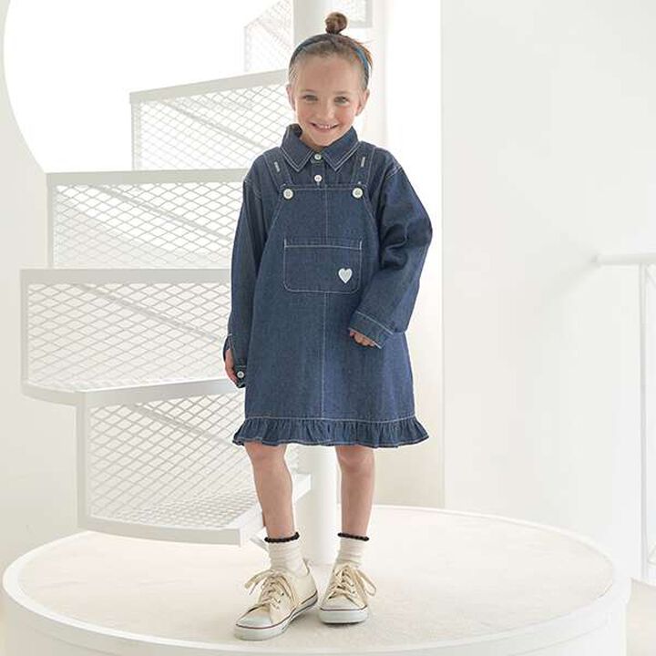 Soft Denim Heart Embroidery Jumper Skirt,Blue, medium image number 0