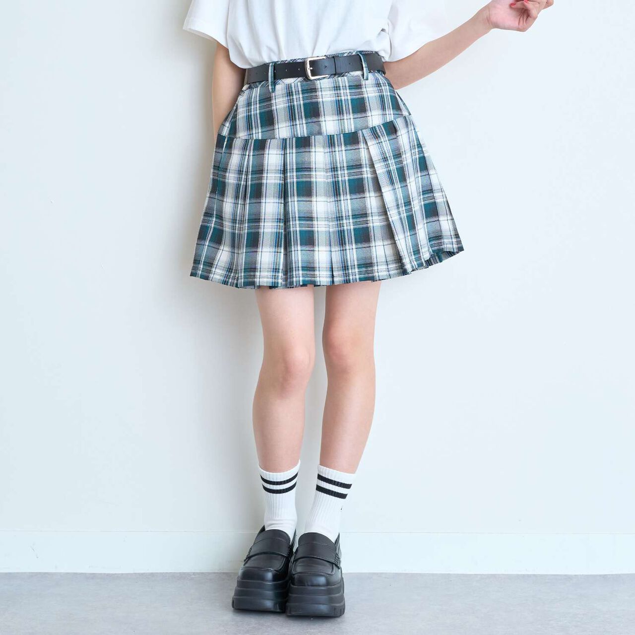 [Easy Care] Check Pleated Skirt with Belt,Pink, large image number 6