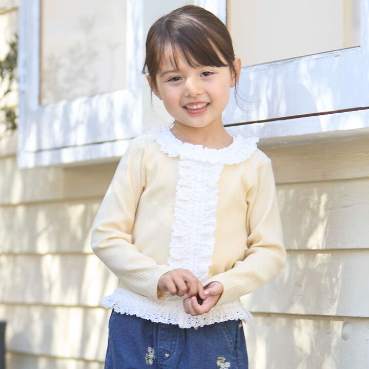 Parent-Child Matching Lace Frill Ribbed Long-Sleeve T-Shirt,Black, medium image number 4