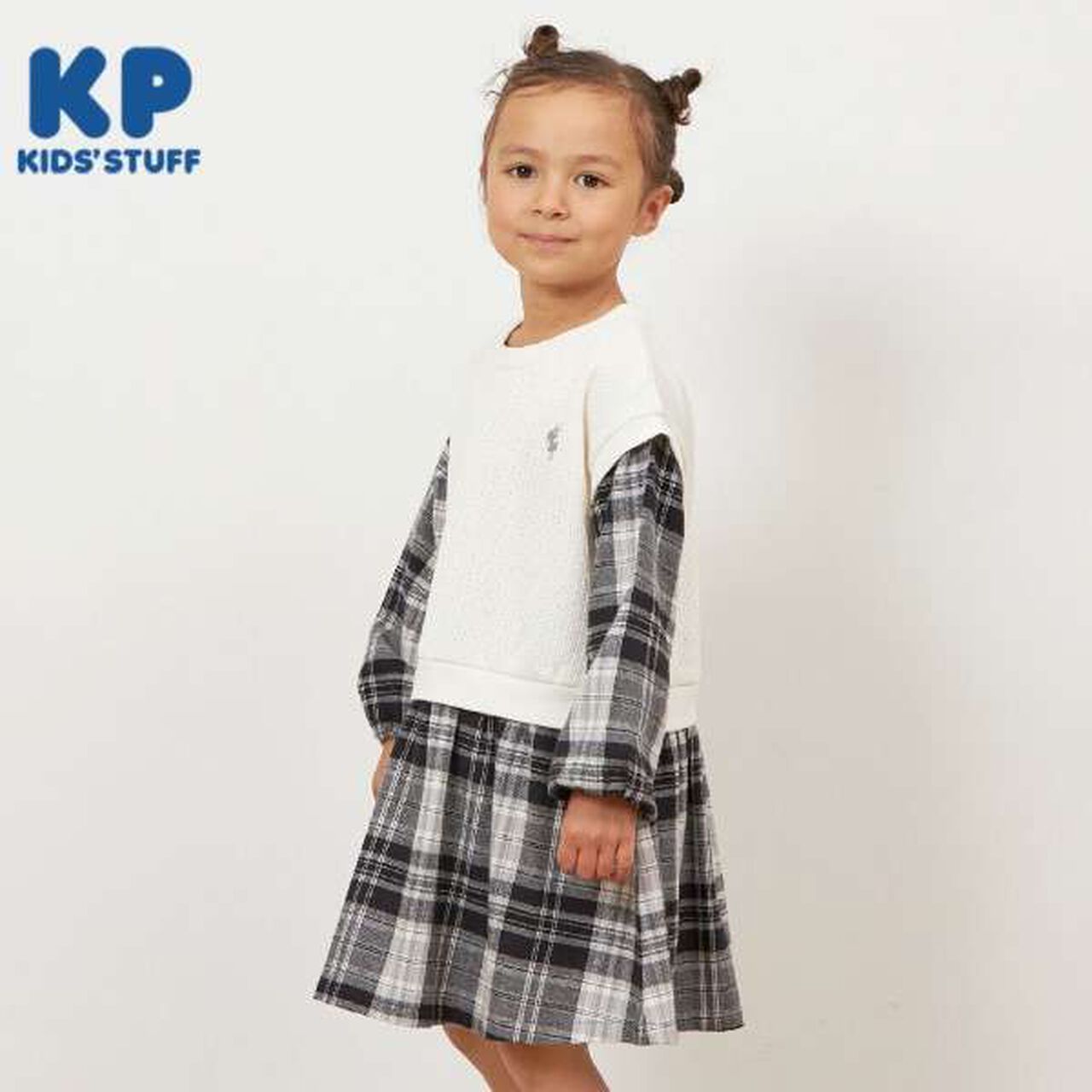 KP Layered Check One-Piece Dress [90-160],Black, large image number 18