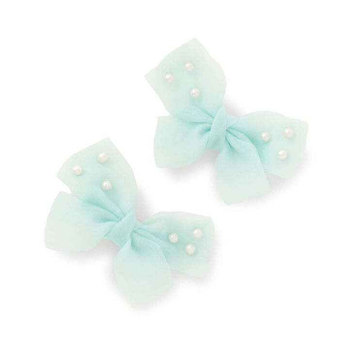 Imitation Pearl Ribbon Hair Clip Set of 2 [Kids Girls],Emerald green, medium image number 5