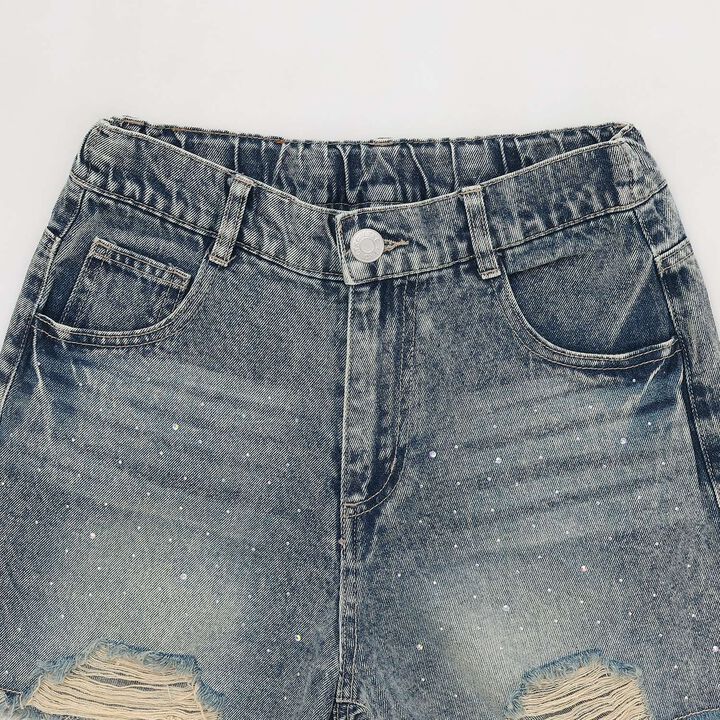 [LTXC] Sparkling Distressed Denim Shorts,Gray, medium image number 10