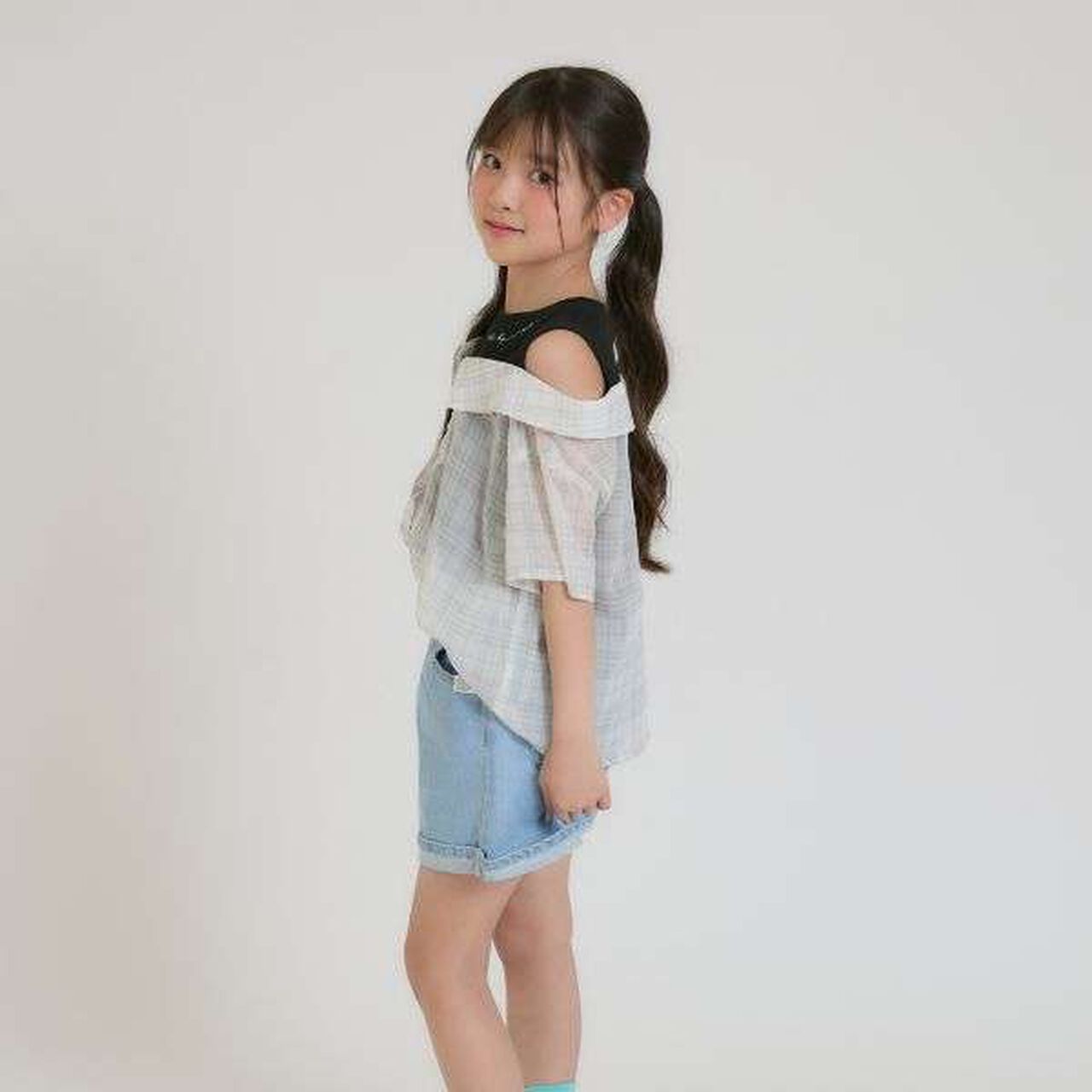 Shoulder Cutout Sheer Check Docking Shirt,Off white, large image number 21