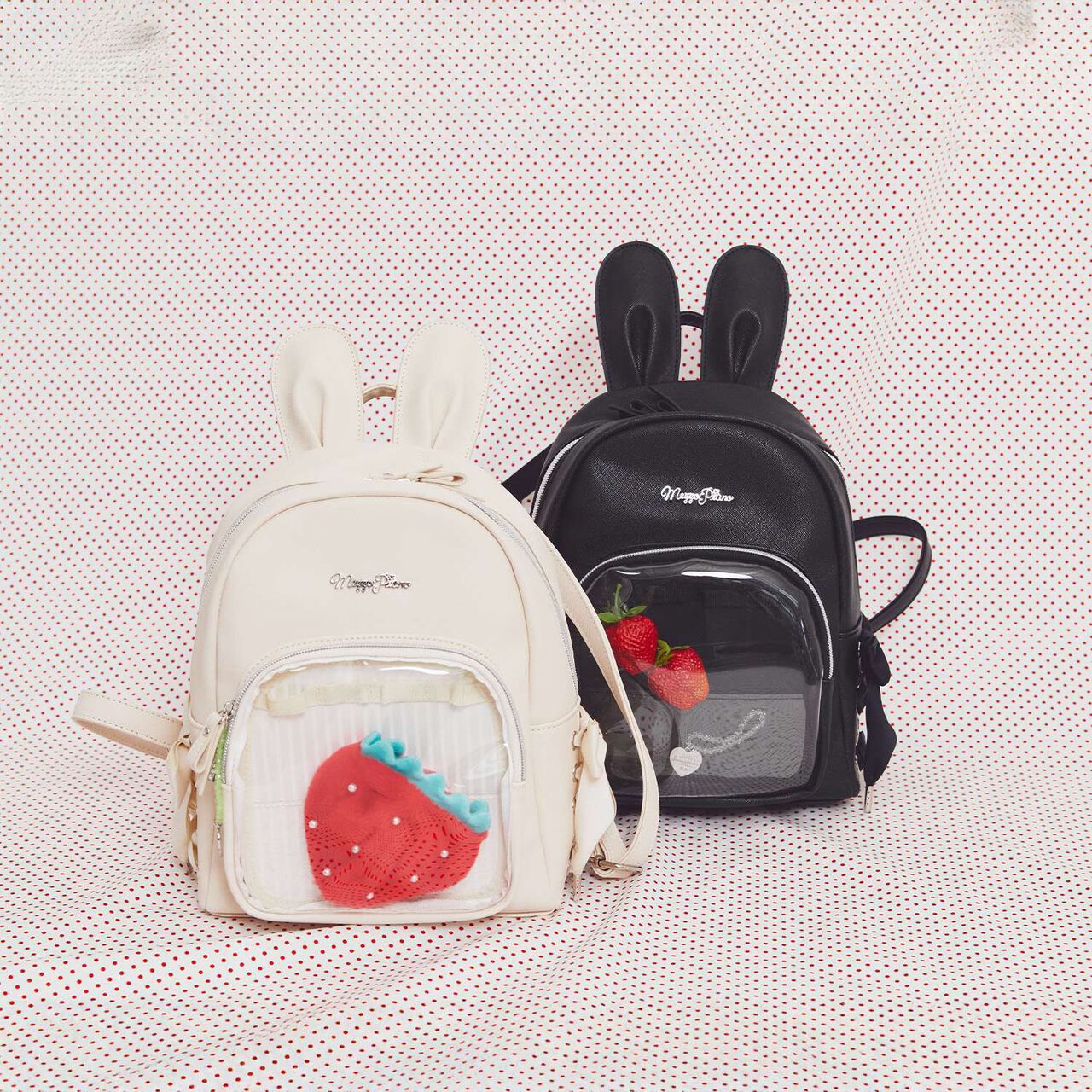 Bunny Ear Lace-up Faux Leather Backpack,Ivory, large image number 17