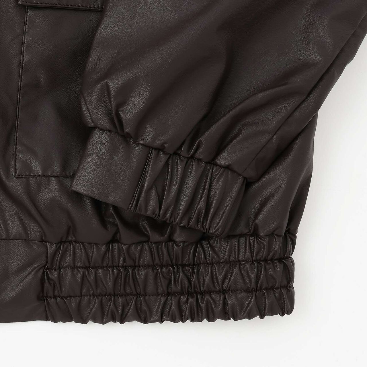 [Machine Washable] Faux Leather Bomber Jacket,Black, large image number 5