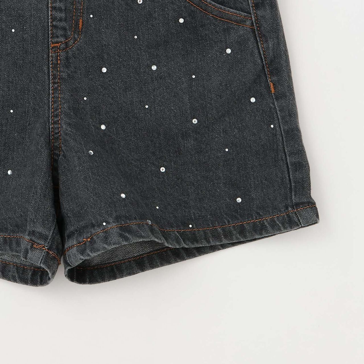 Rhinestone Denim Shorts,Navy, large image number 5