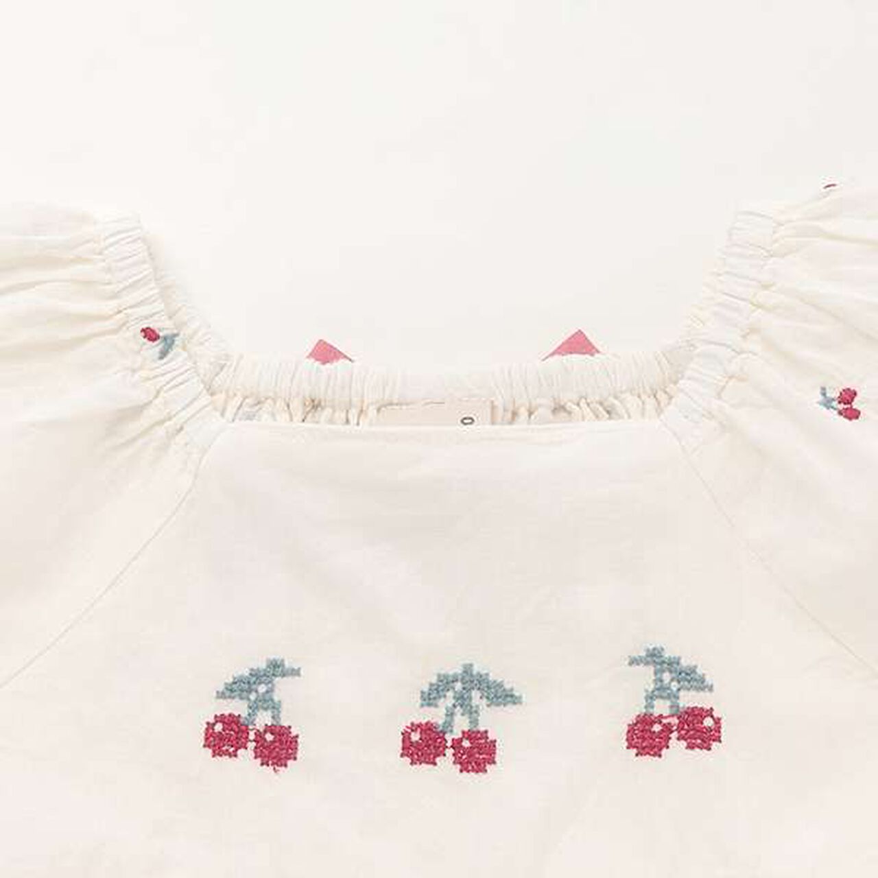 Cherry Embroidery Puff Blouse,Ivory, large image number 6