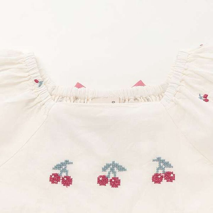 Cherry Embroidery Puff Blouse,Ivory, medium image number 6