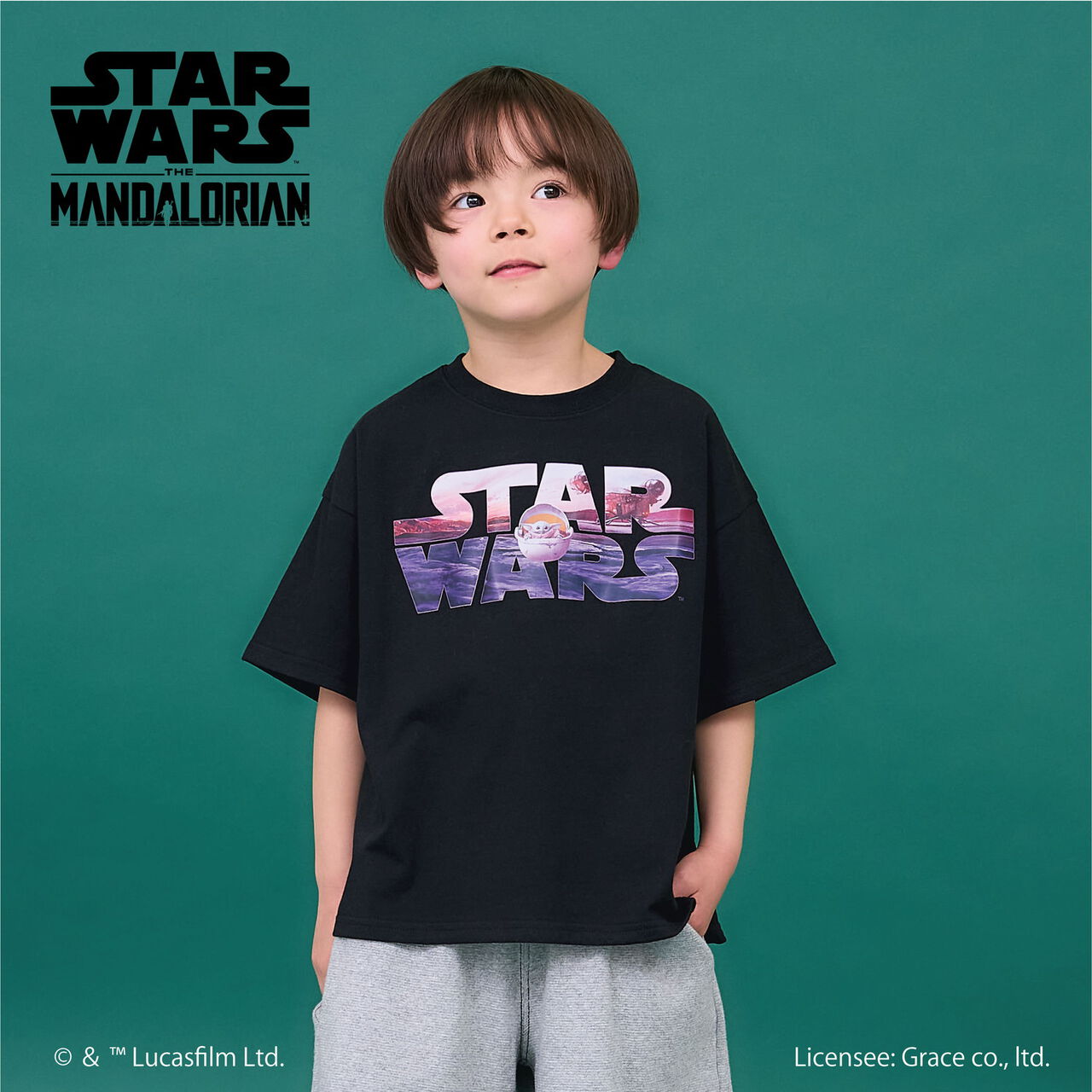 [STAR WARS] Stain Resistant Quick-Dry UV Logo Print Kaiteki Tenjiku Big T-Shirt,Black, large image number 0