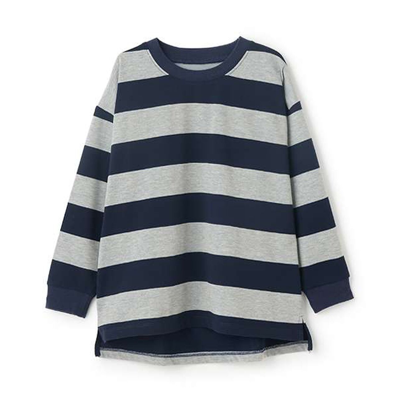 [365D.] Wide Stripe Pattern Long Sleeve T-Shirt with Ribbed Sleeves,Blue, large image number 14