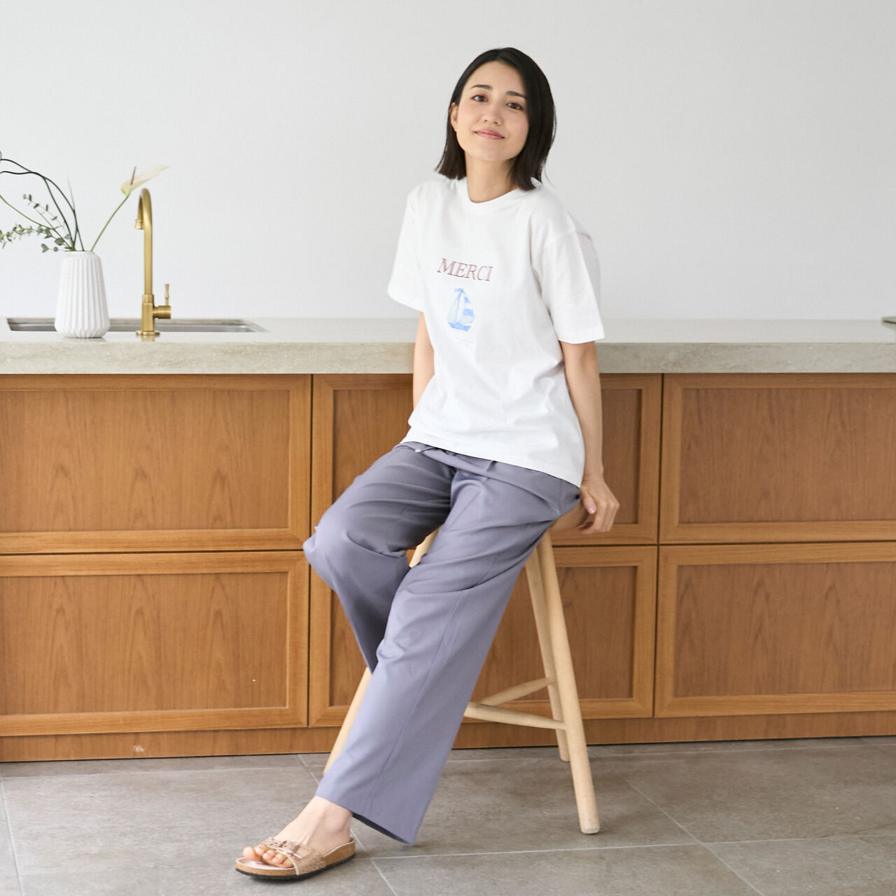 [Parent-Child Matching] [Cool Touch] 15th MERCI Short-Sleeve T-Shirt,Pearl white, large image number 3