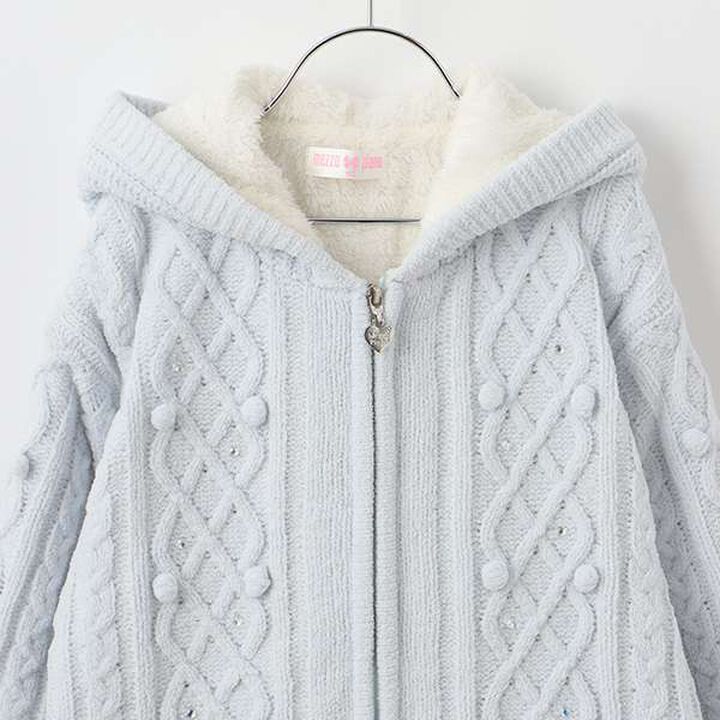 Mole Knit Lined Boa Zip Parka,Light blue, medium image number 3