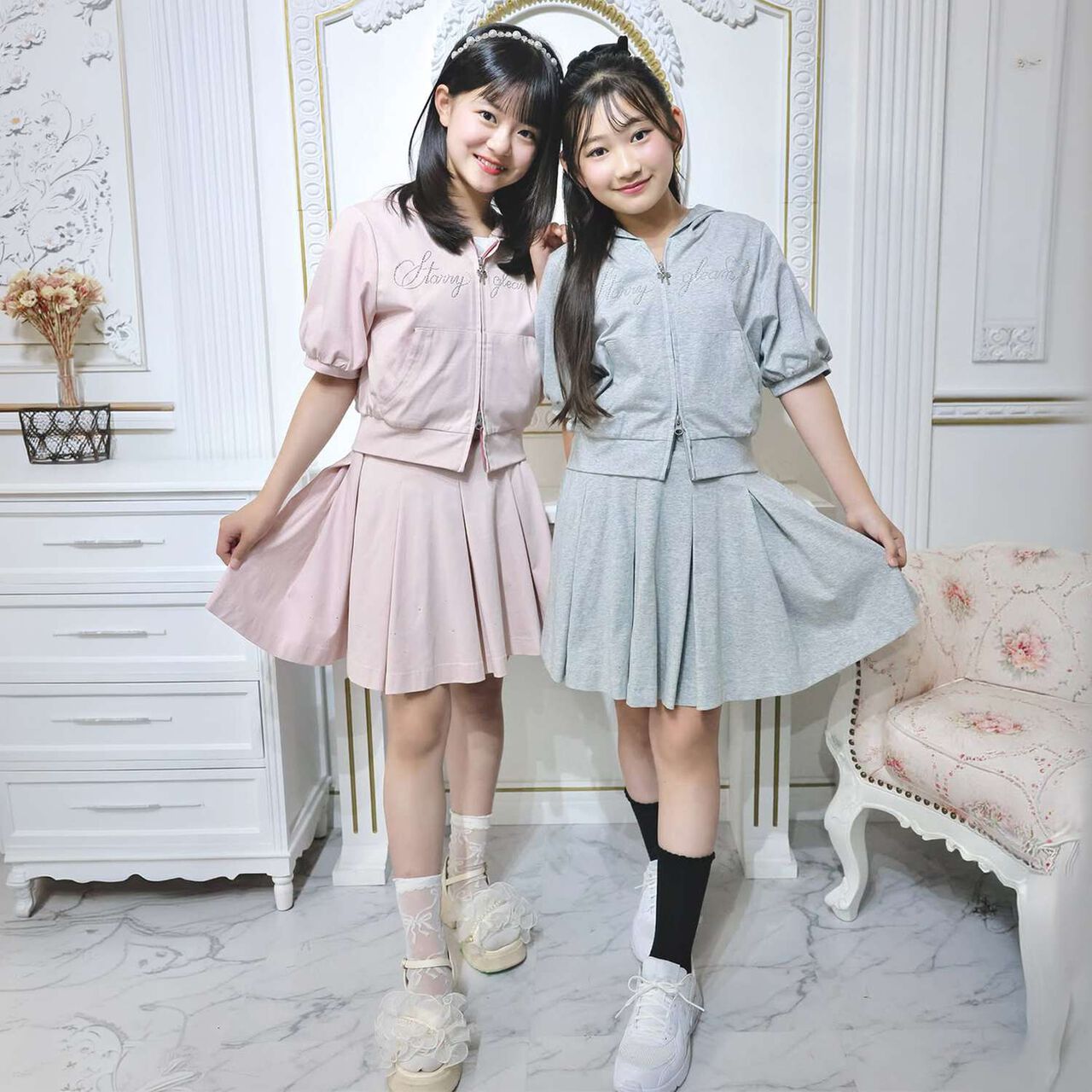 [Cool Touch & UV Protection] Rhinestone Sparkling Logo Zip Parka Outfit Set,Gray, large image number 12
