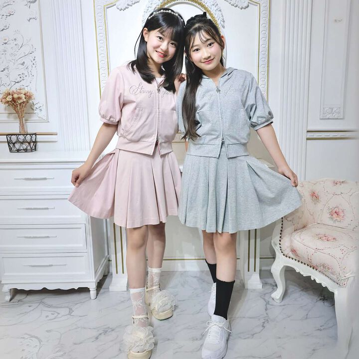 [Cool Touch & UV Protection] Rhinestone Sparkling Logo Zip Parka Outfit Set,Gray, medium image number 12