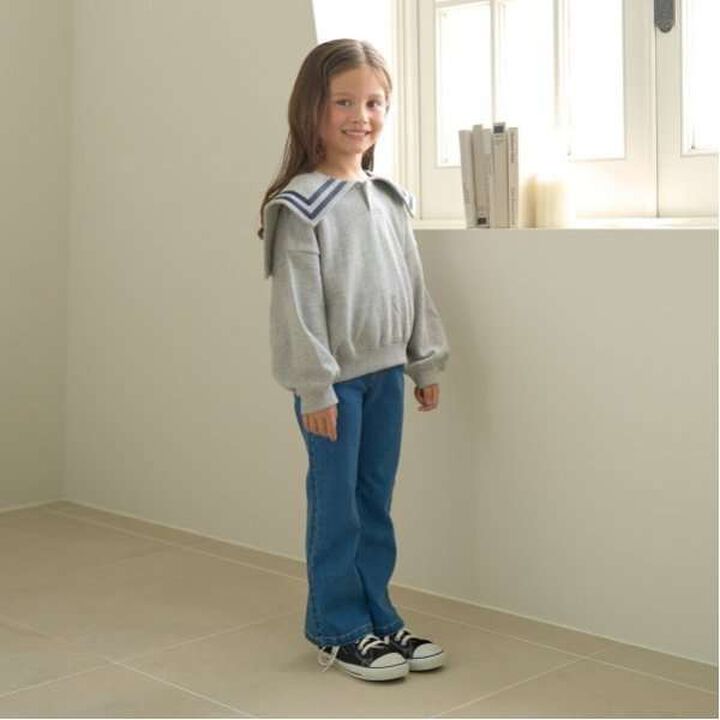 Pilling-Resistant Sailor Collar Sweatshirt,Milky white, medium image number 7