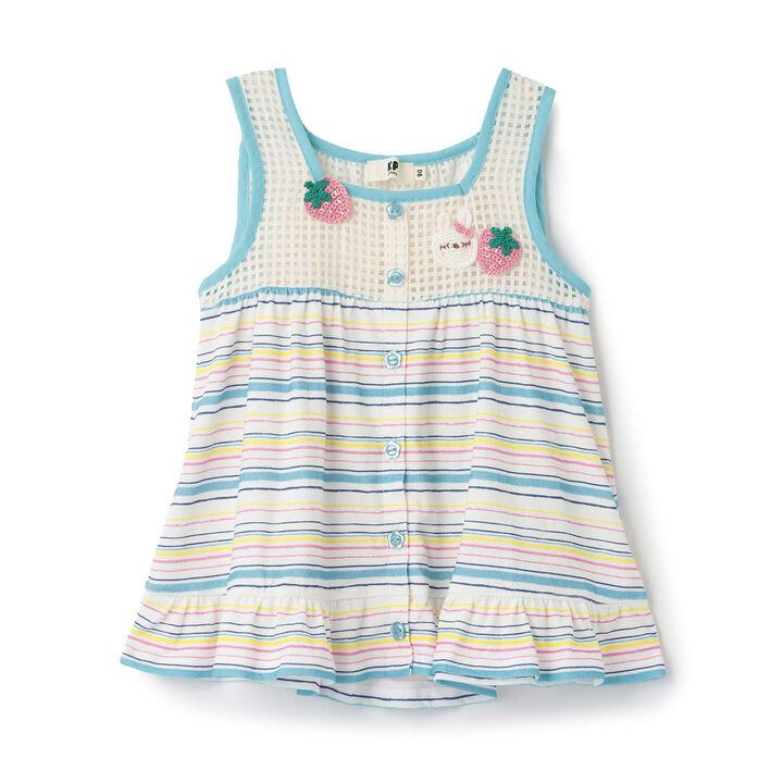 Mesh & Stripe Pattern Vest with Mimi-chan Knit Motif,Blue, medium image number 6