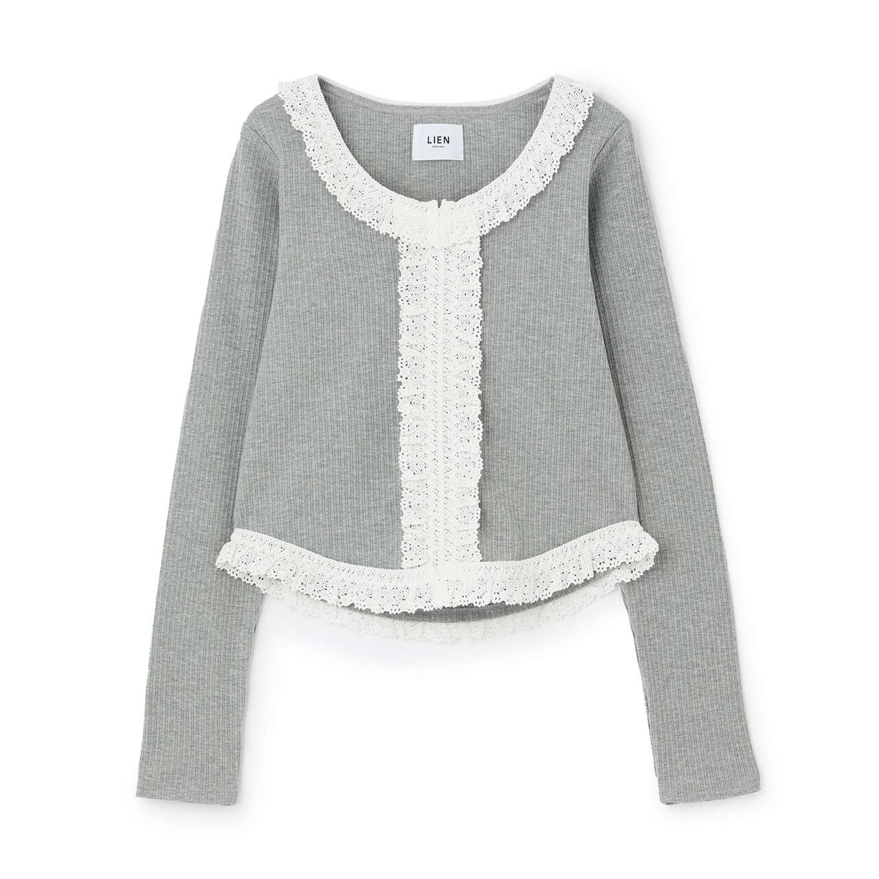 Parent-Child Matching Lace Frill Ribbed Long-Sleeve T-Shirt,Black, large image number 7