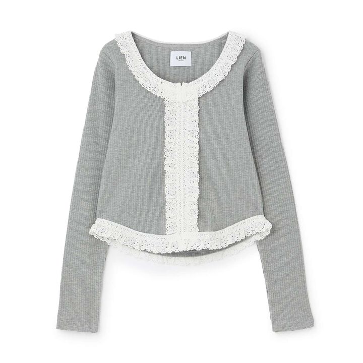 Parent-Child Matching Lace Frill Ribbed Long-Sleeve T-Shirt,Black, medium image number 7