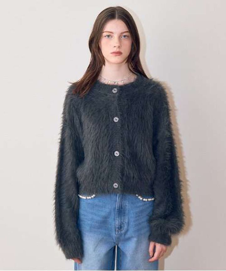 Shaggy Short Cardigan,Ivory, medium image number 16