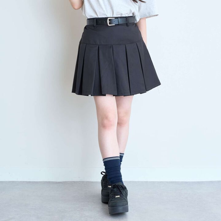 [Easy Care] Pleated Skirt with Belt,Black, medium image number 8