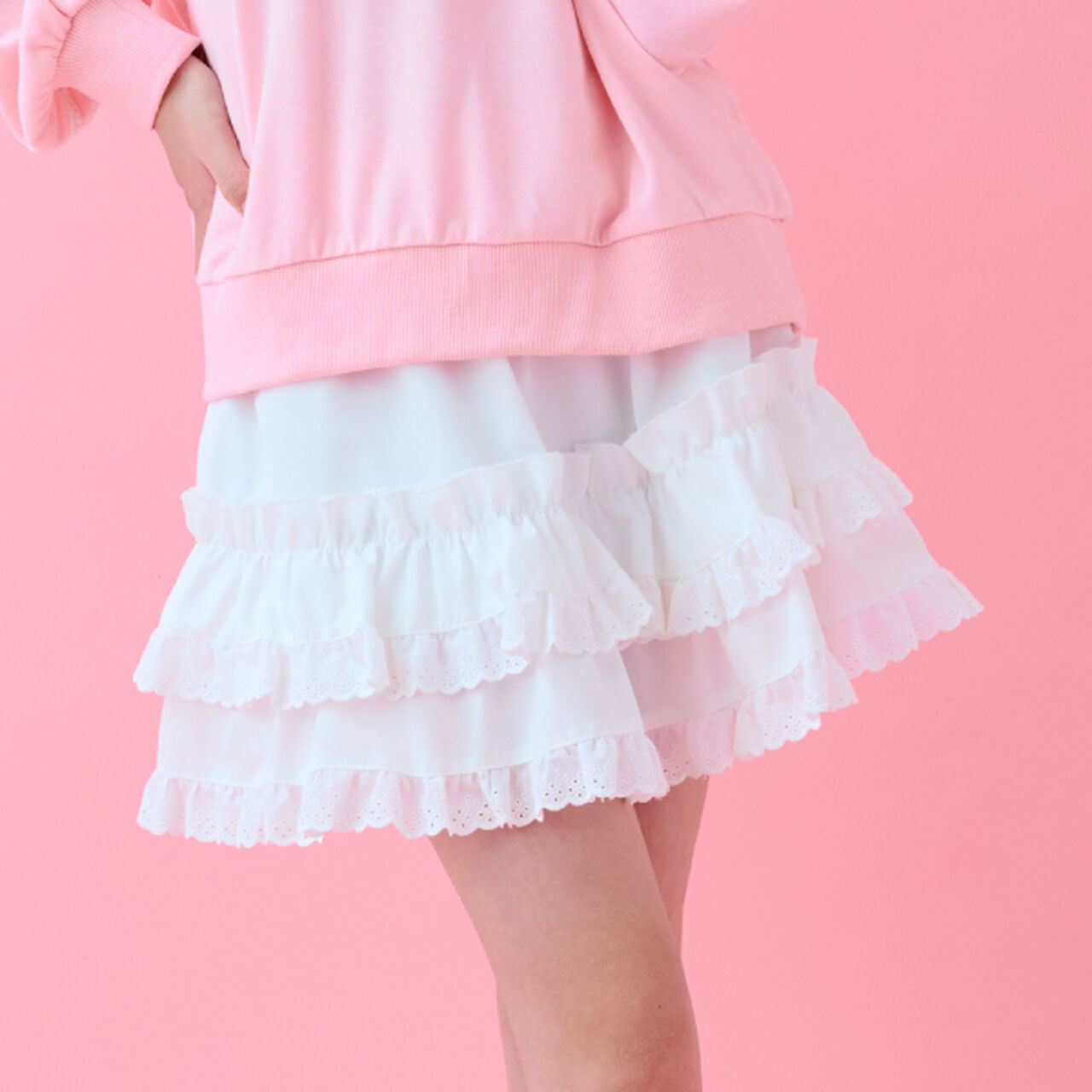 Lace Frill Skirt,Off white, large image number 0