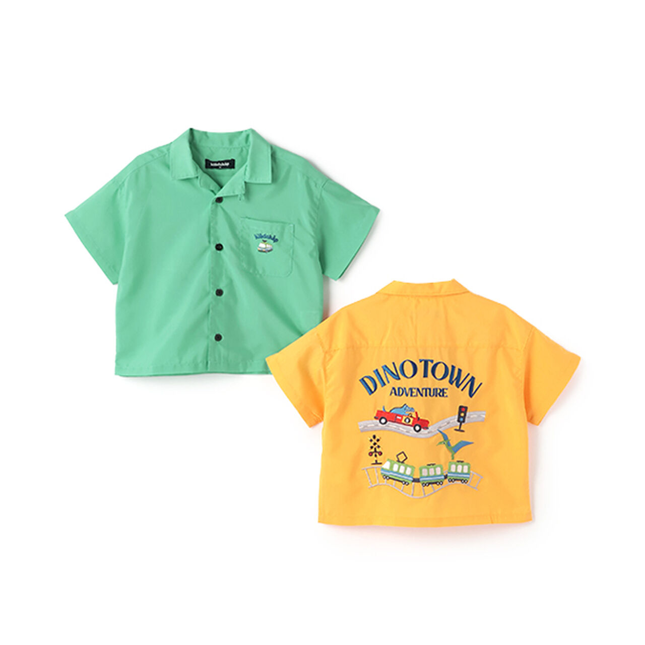 Dinosaur & Vehicle Embroidered Short-Sleeve Shirt,Emerald green, large image number 9