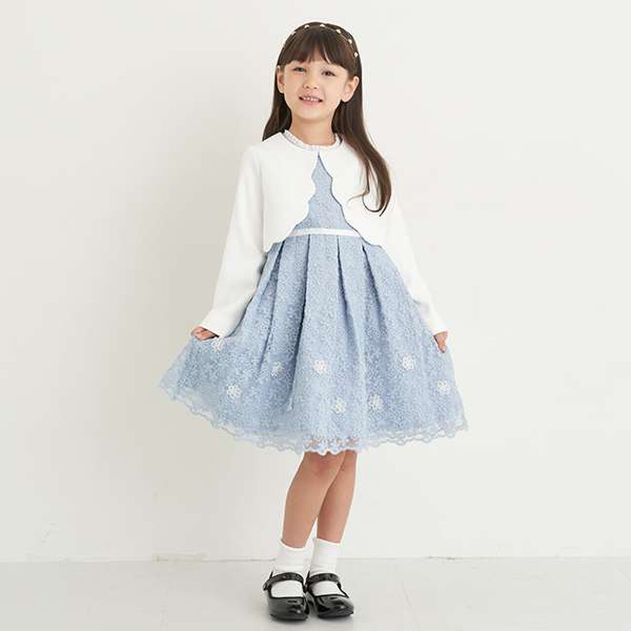 Kids Bolero Jacket + Lace Dress Set,Sax blue, large image number 0
