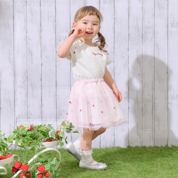 Strawberry Embroidery Tulle Skirt,Off white, medium image number 10