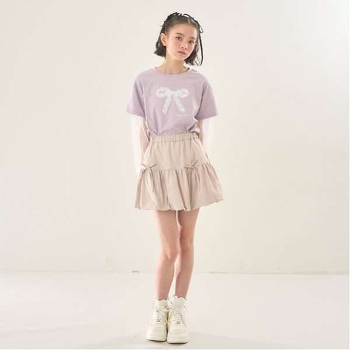 Tulle Layered Sleeve T-Shirt,Light pink, medium image number 10