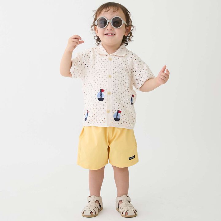 Black Crochet Open-Collar Shirt,Pearl white, medium image number 2