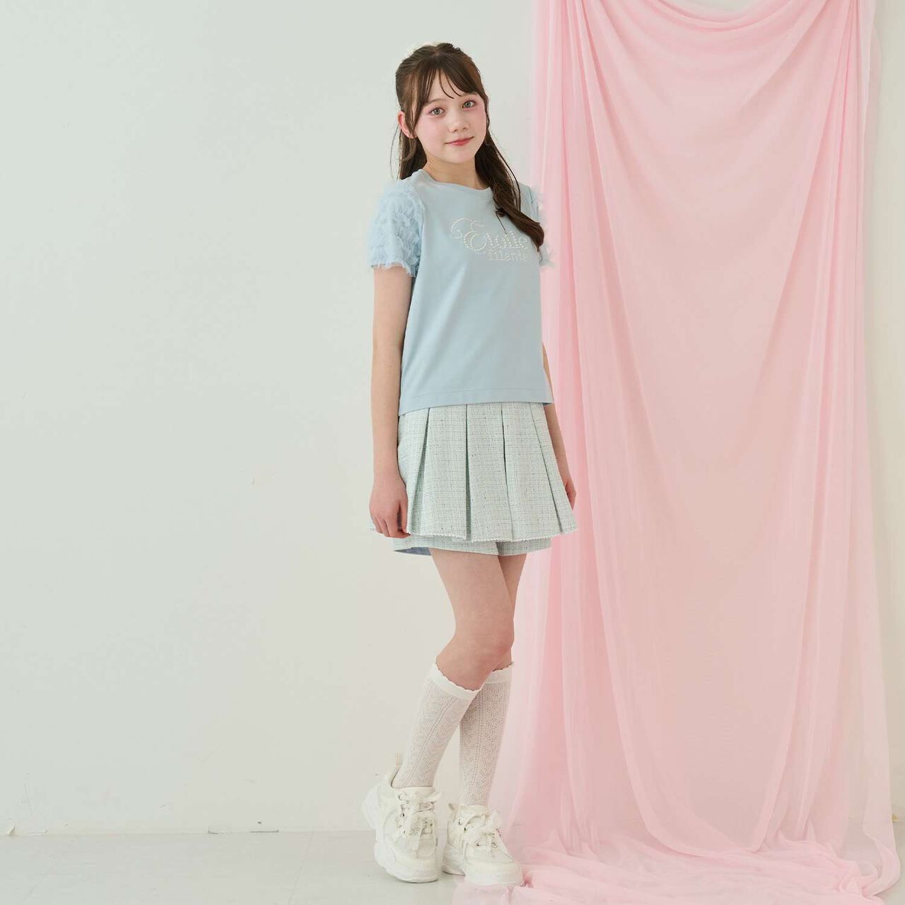 Lame Tweed Tacked Flare Shorts♪,Light blue, large image number 14