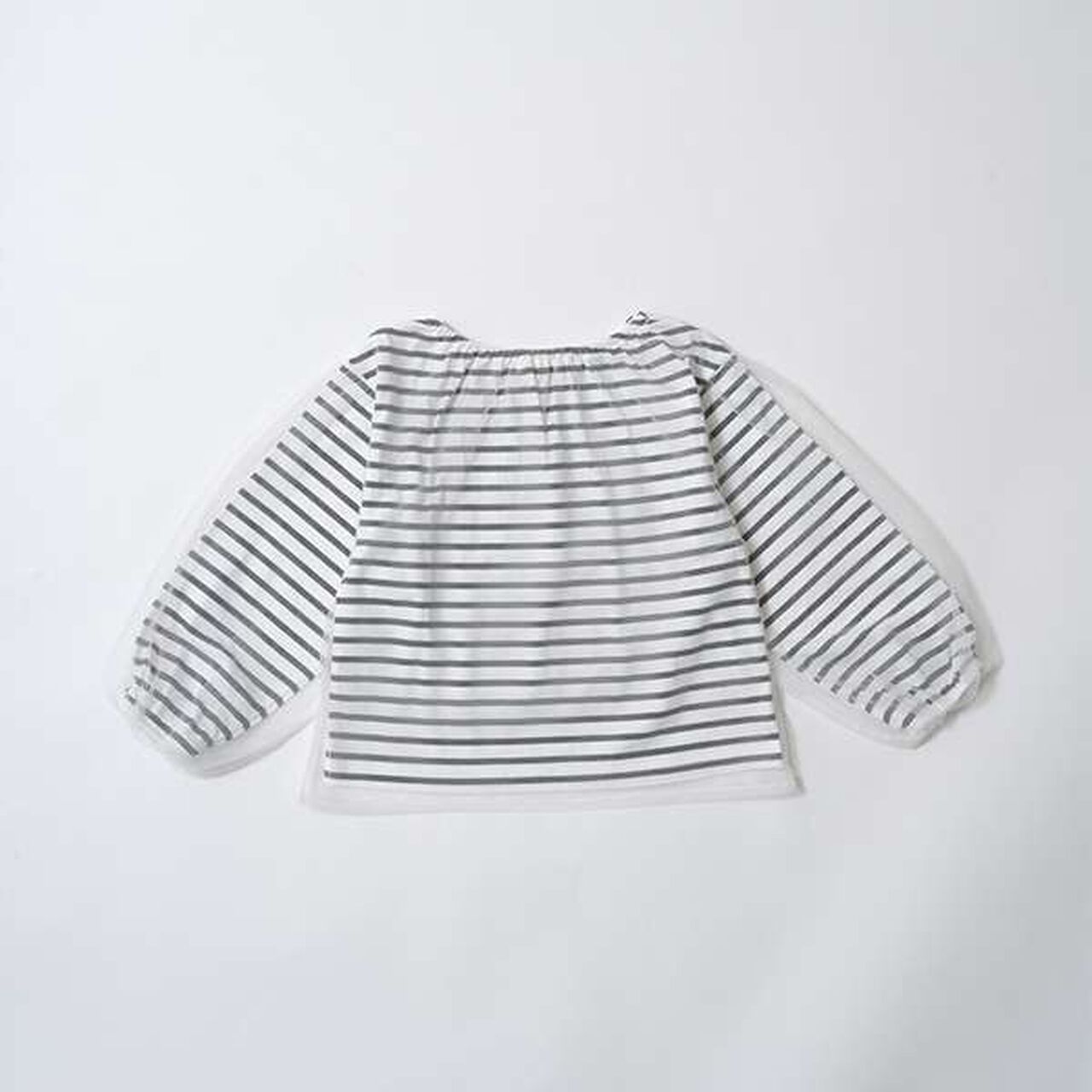 Soft Cotton Tulle Layered Stripe Boat Neck T-Shirt,Blue, large image number 13