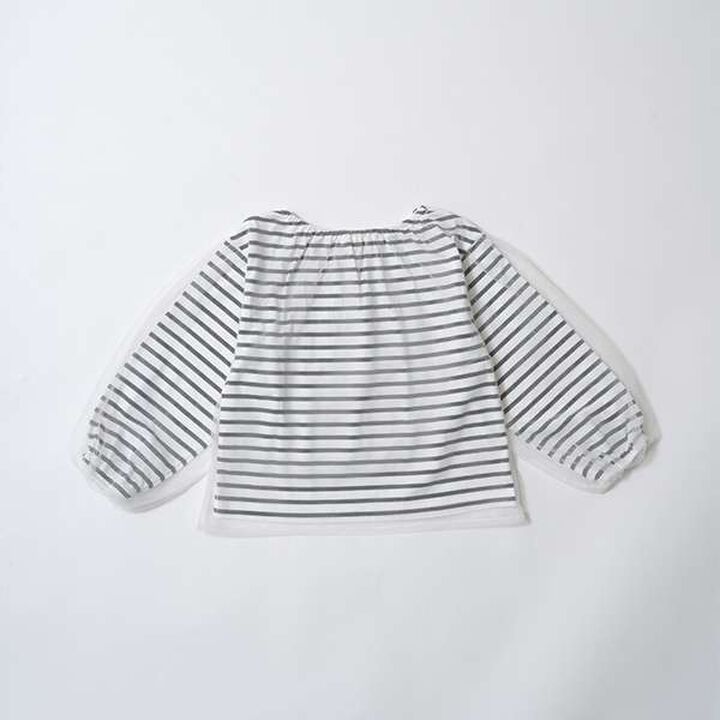 Soft Cotton Tulle Layered Stripe Boat Neck T-Shirt,Blue, medium image number 13