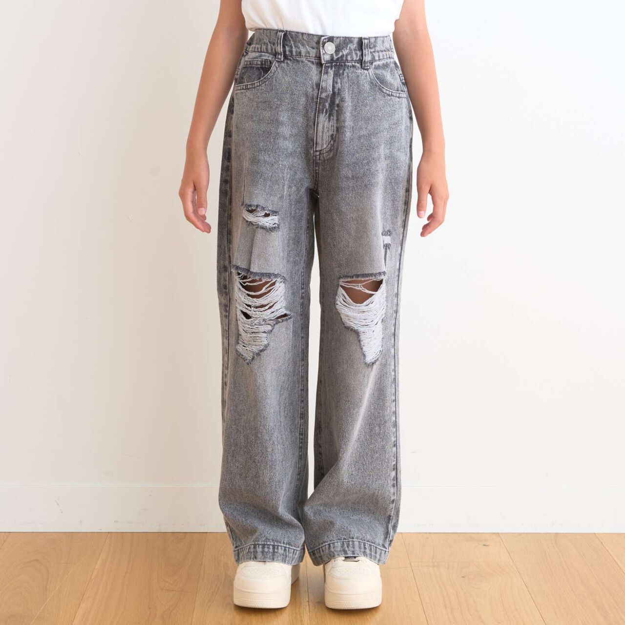 [LTXC/Cool Touch] Distressed Denim Wide Pants,Gray, large image number 5
