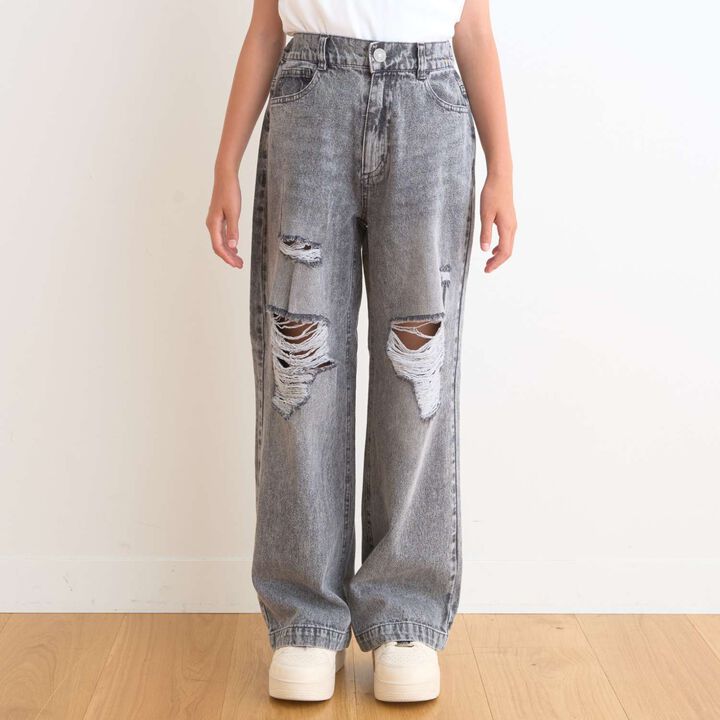 [LTXC/Cool Touch] Distressed Denim Wide Pants,Gray, medium image number 5