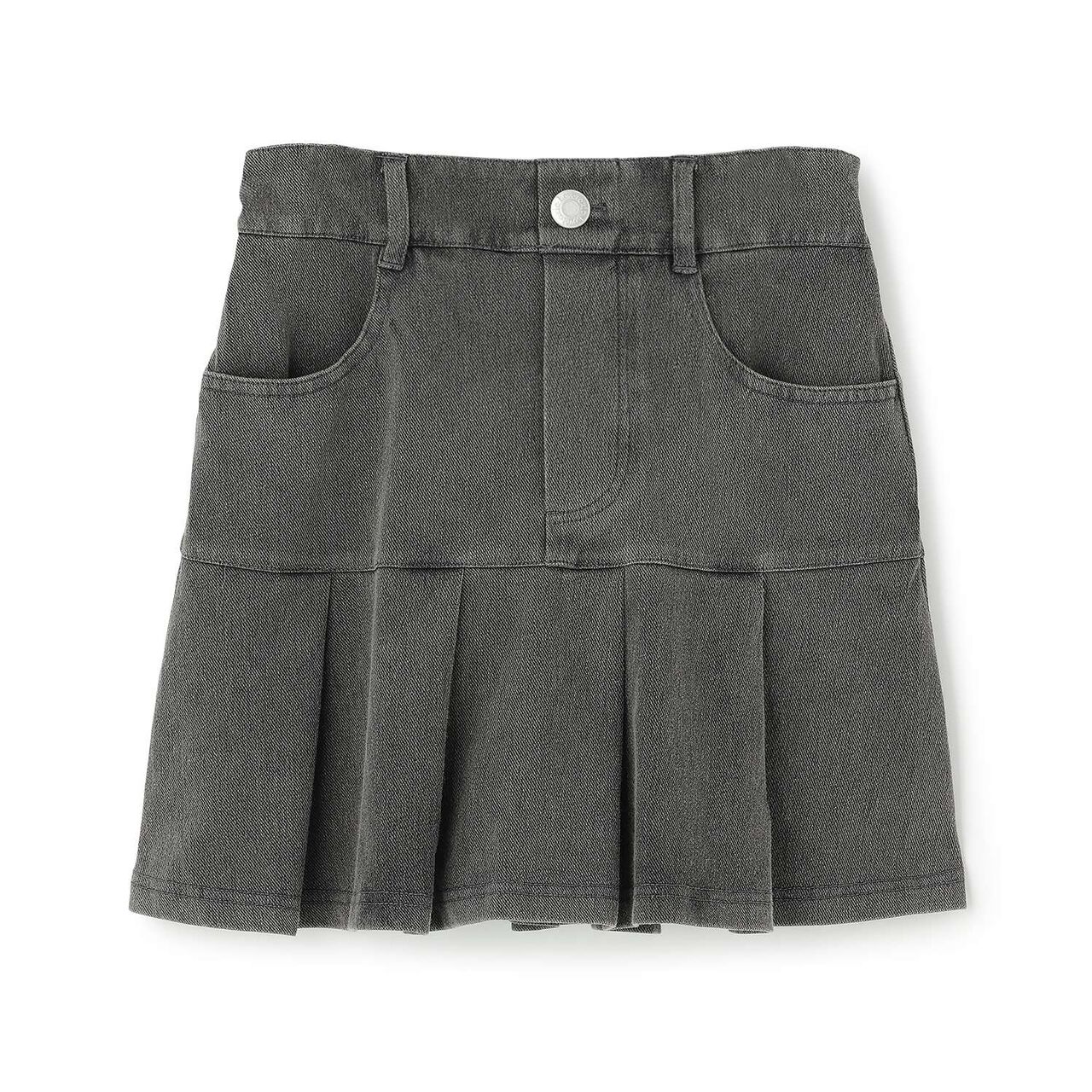 [Stretch] Denim-Look Cut Pleated Skirt,Blue, large image number 25
