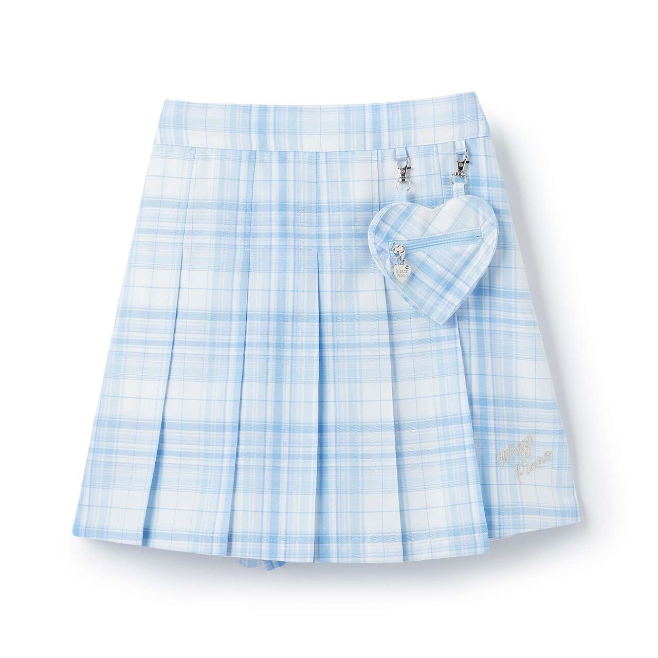 Heart Pouch Wrap-Style Checkered Culotte Skirt,Sax blue, large image number 0