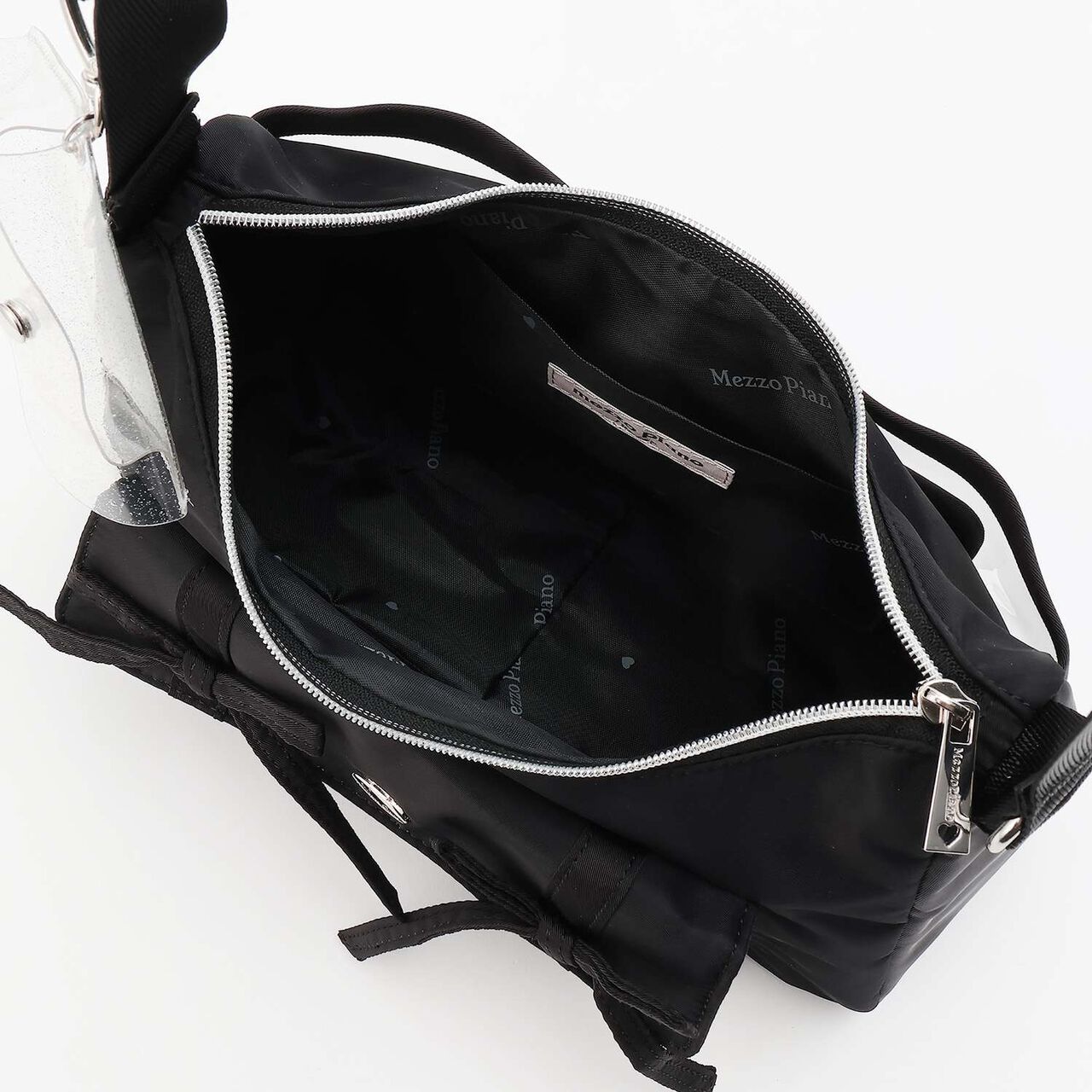 Sparkling Ribbon Flap Shoulder Bag with Pouch,Silver, large image number 7