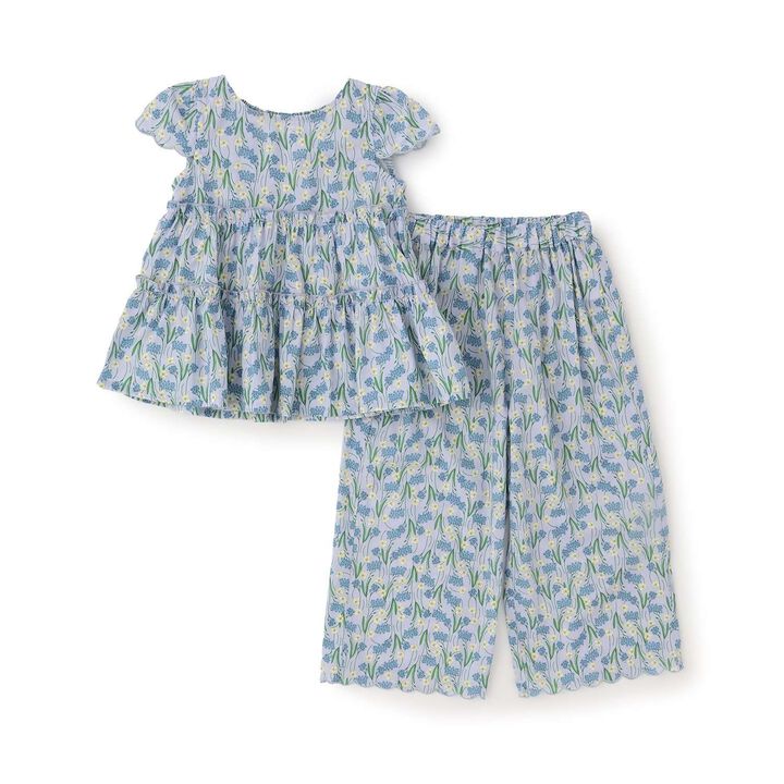 Assorted All-Over Pattern Tiered Blouse & Scallop Trim Pants Set,Emerald green, medium image number 10