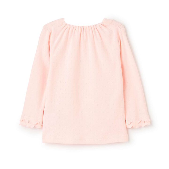 Frilled Collar Melange Long-Sleeve T-Shirt,Pink, medium image number 1