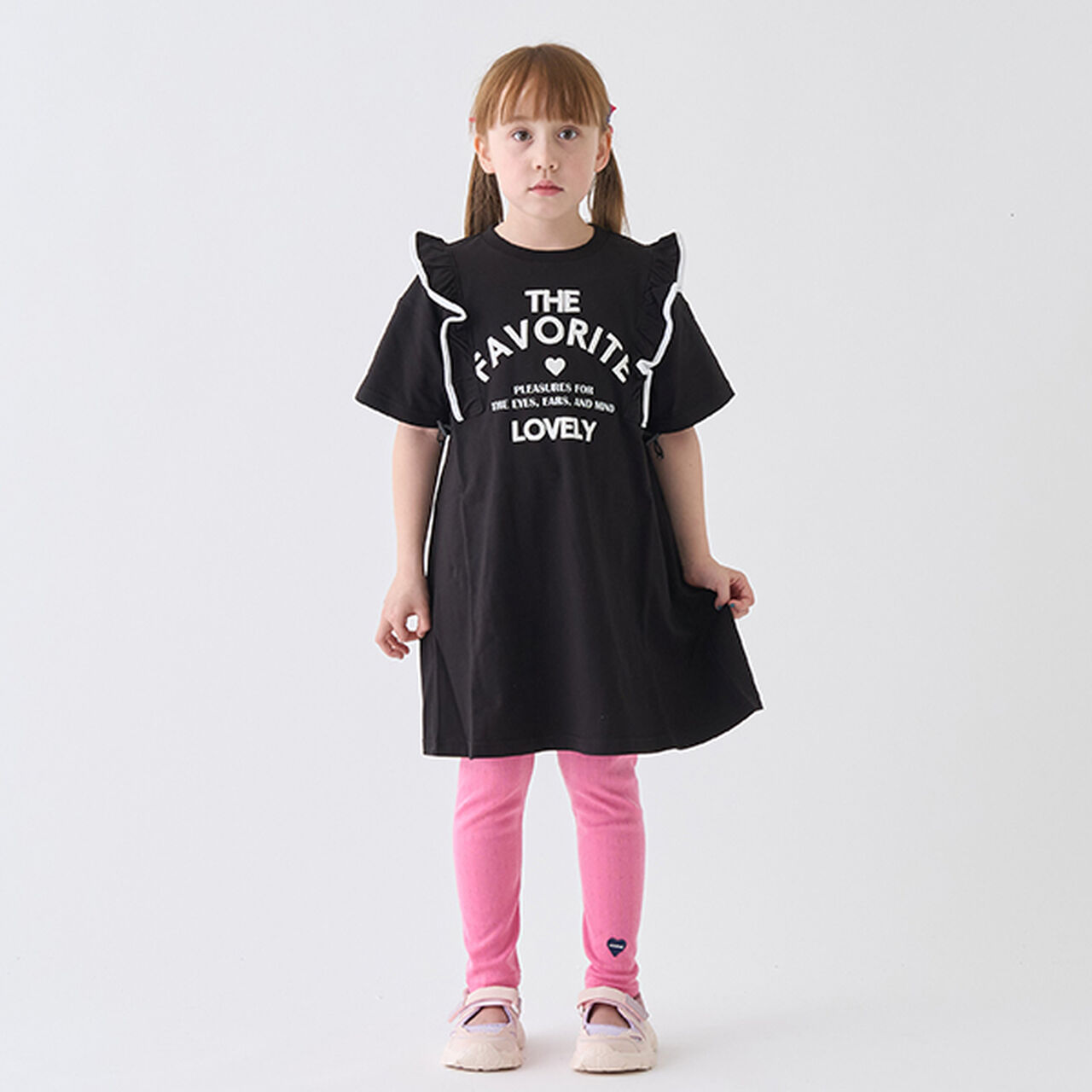 Anti-Stain Shoulder Frill Dress,Black, large image number 0