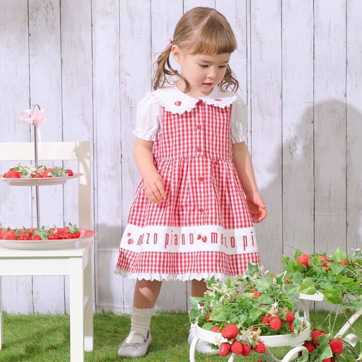 Gingham Check One-Piece Dress with Hem Logo Embroidery,Sax blue, medium image number 10