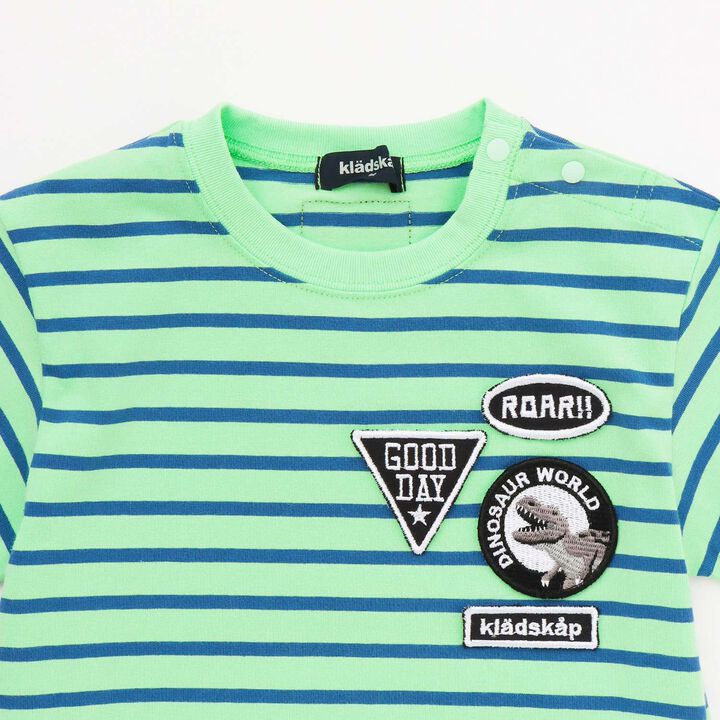 [Popular Item Restocked] [Not Available at Physical Stores] Patch Stripe Pattern Short-Sleeve T-Shirt,Moss green, medium image number 2