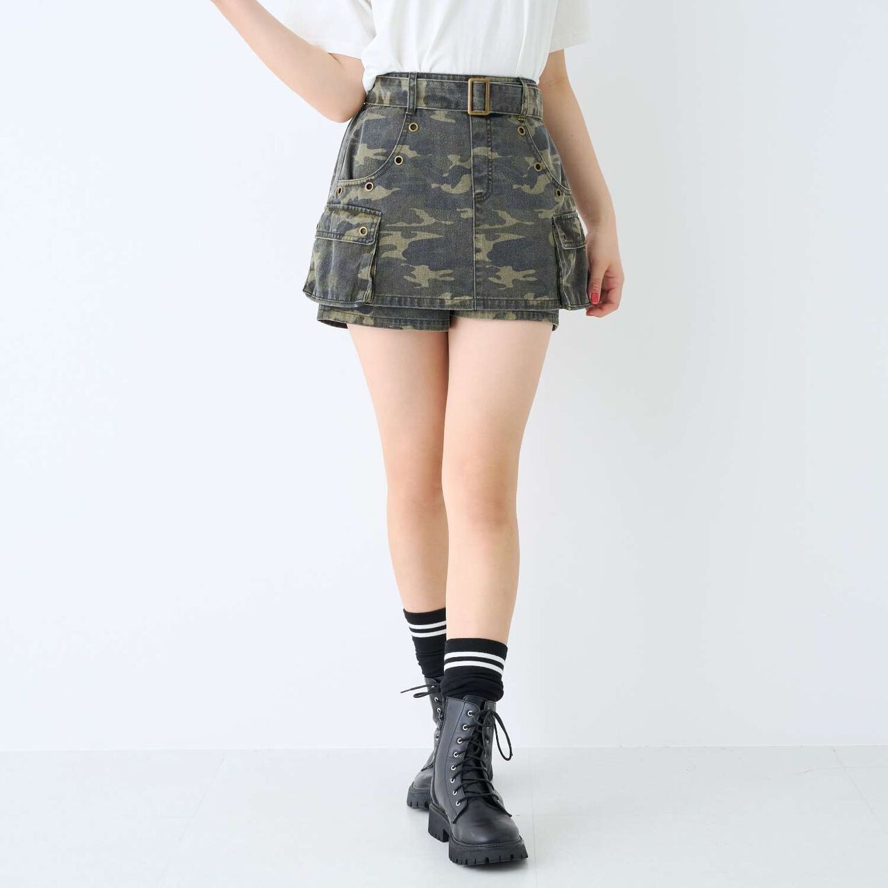 [LTXC] Eyelet A-Line Cargo Skirt,Gray, large image number 1