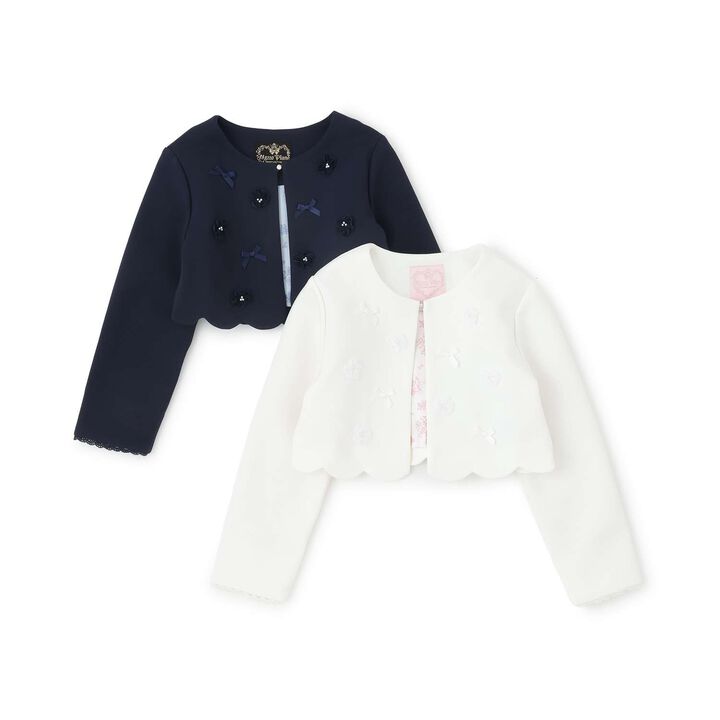 Flower Motif Scalloped Hem Jacket,Navy, medium image number 9