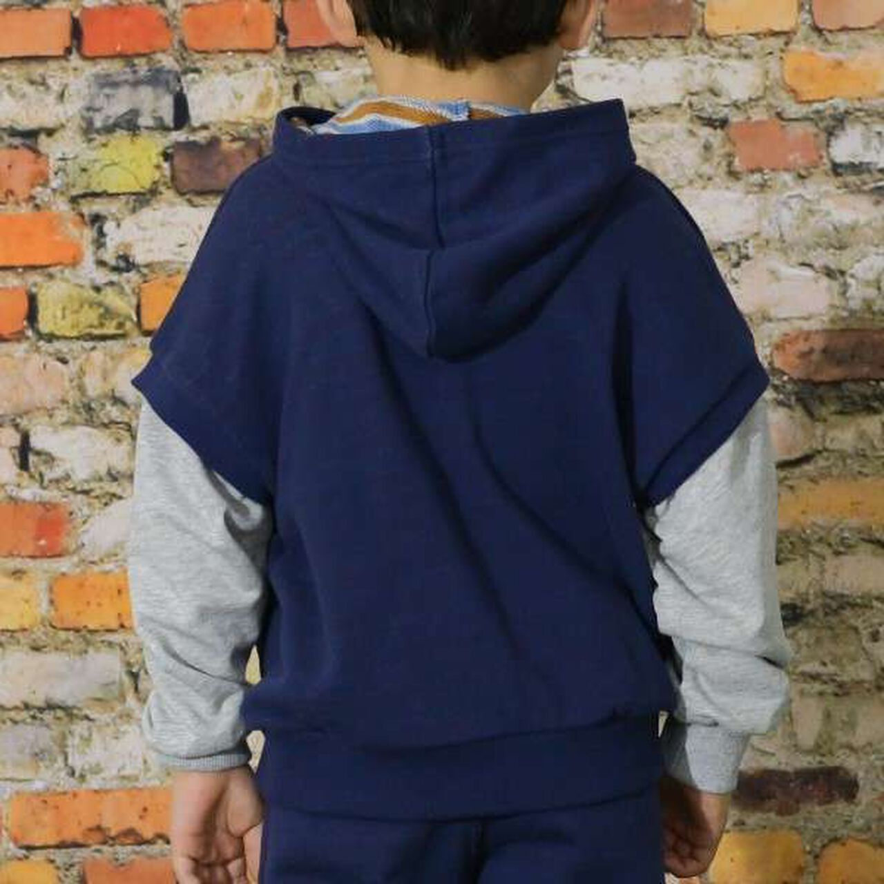 KP Boy Layered Style Hoodie Sweatshirt [110-160],Khaki, large image number 7