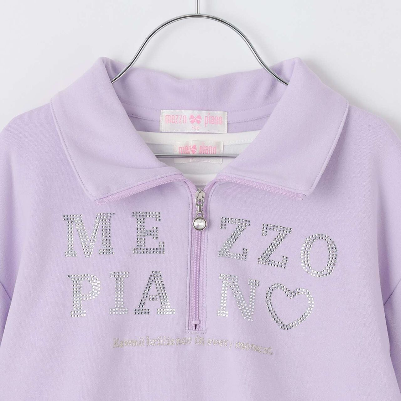 Half-Zip Pullover & Hem Frill Short-Sleeve T-Shirt Set,Lavender, large image number 7