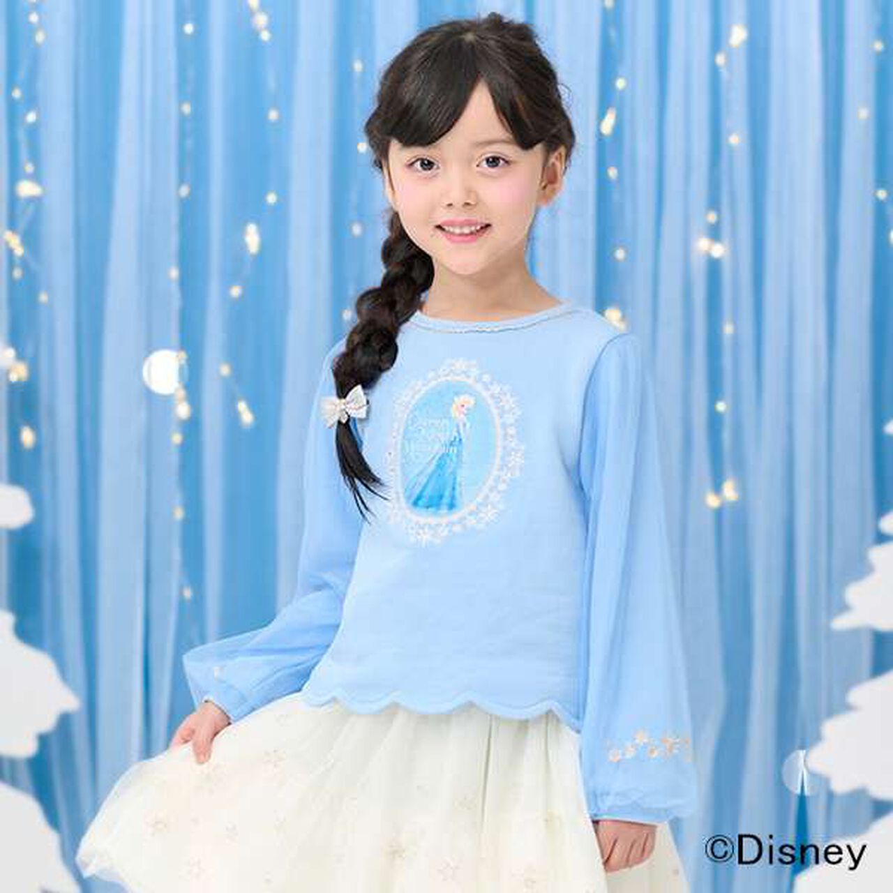 [Frozen] Tulle Sleeve Scallop Trim Sweatshirt,Light blue, large image number 0