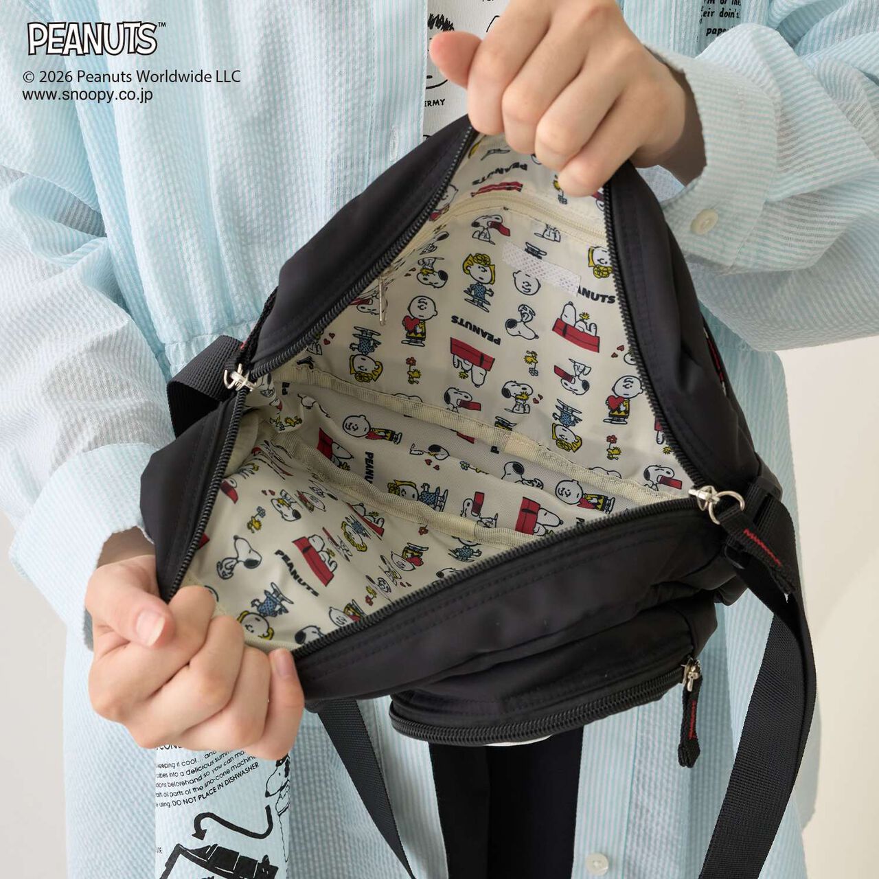 [PEANUTS] Casual Shoulder Bag,Black, large image number 2
